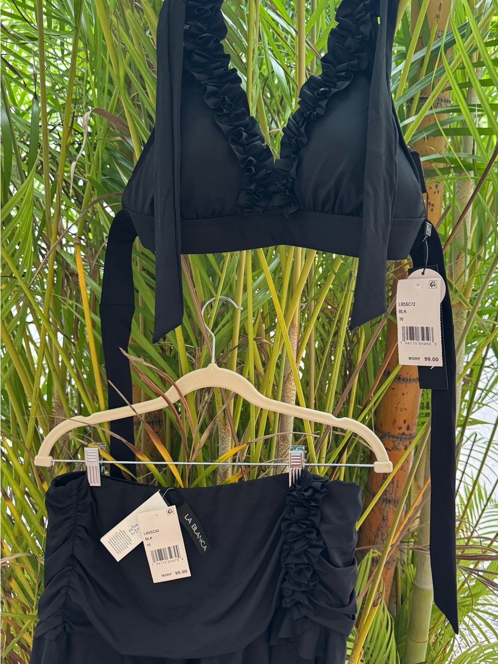 NWT Black Ruffle Bikini Top & Skirt Set